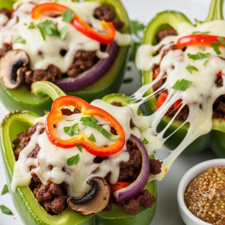 Easy Keto Philly Cheesesteak Stuffed Peppers
