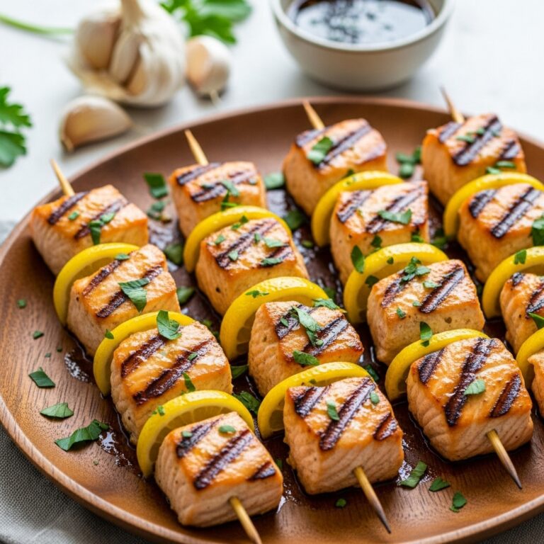 Grilled Salmon Skewers with Garlic and Dijon