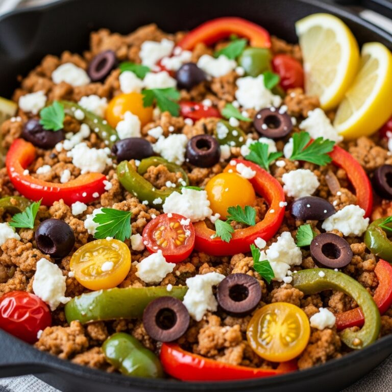 Mediterranean Keto Ground Chicken Skillet with Olives and Feta