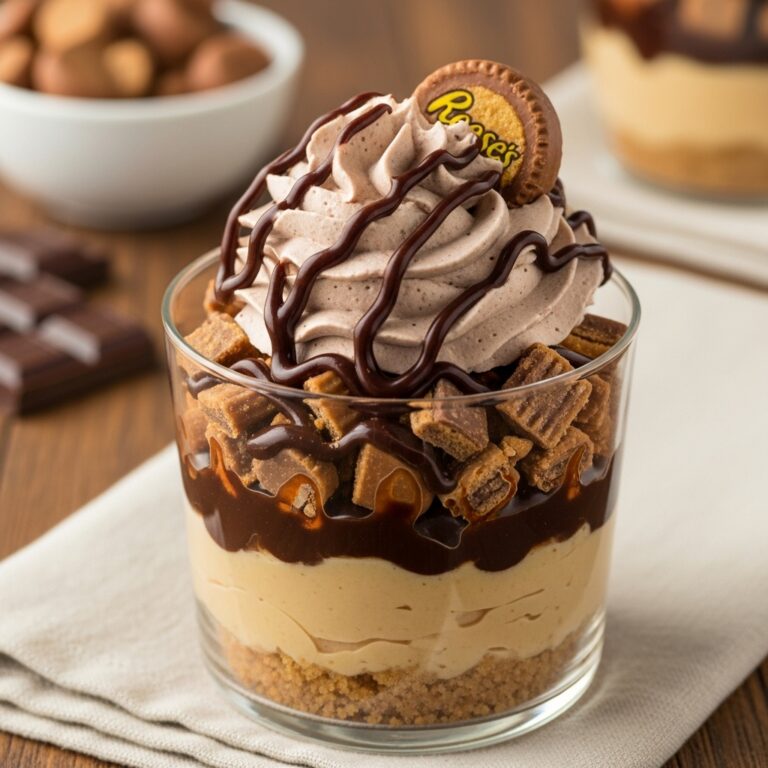 Mini Reeses Chocolate Peanut Butter Cheesecake Trifles