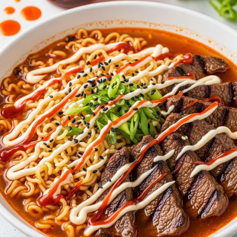 Spicy Korean Ramen with Grilled Beef amp Creamy Sauce