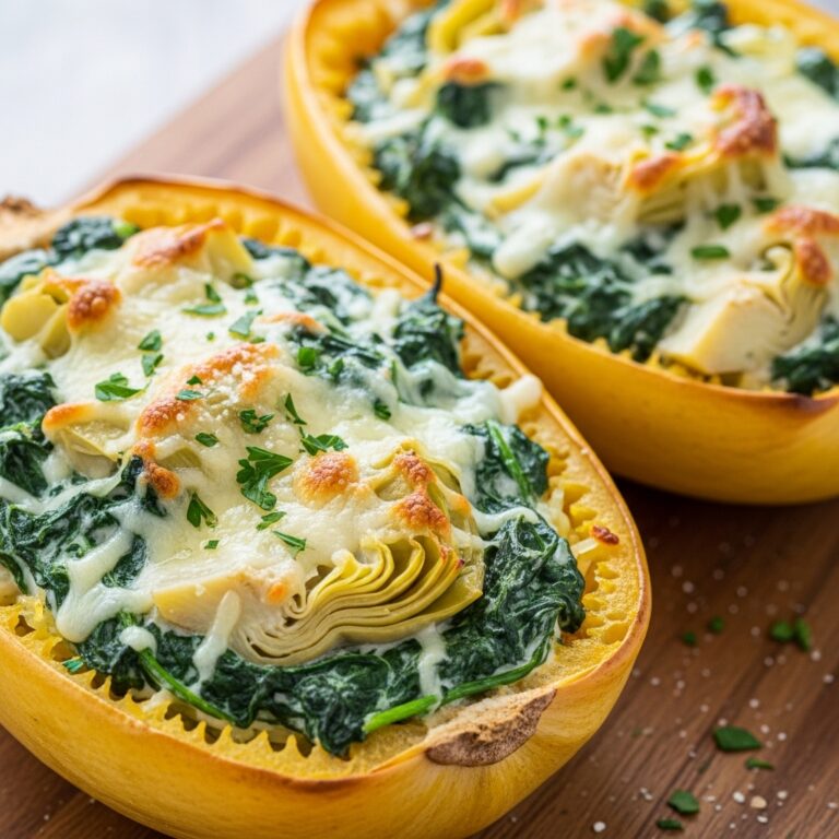 Spinach and Artichoke Stuffed Spaghetti Squash