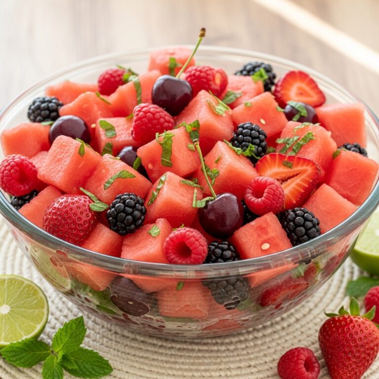 Watermelon Fruit Salad with Lime Mint Dressing