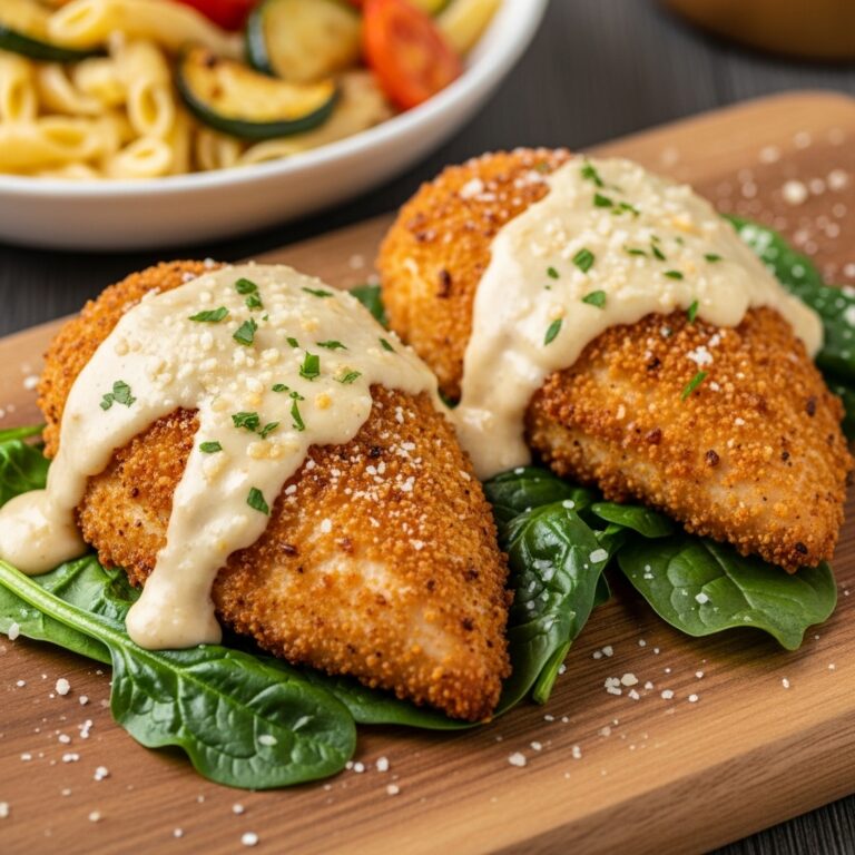 Crispy Parmesan Chicken with a Rich Garlic Sauce – Easy Dinner Idea