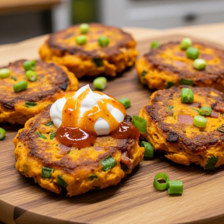 Sweet Potato Fritters with Turkey Bacon and Green Onions